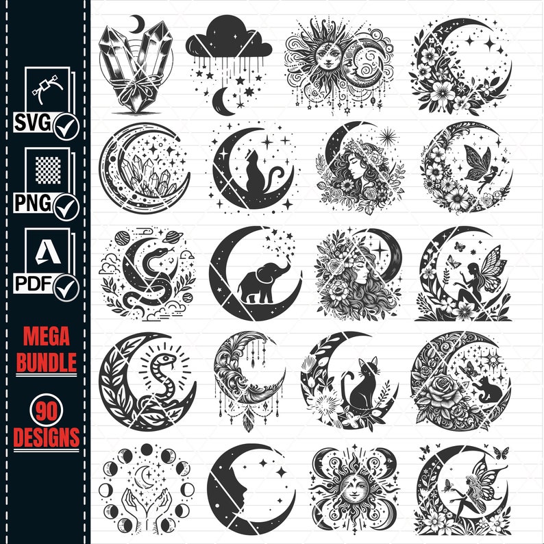Mystical Moon SVG Mega Bundle, Celestial Vector Graphics (Digital Download) image 4