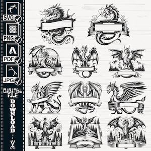 Drache Monogramm Svg Schnittdatei, Drache SVG Bundle, Drache Clipart, Drache png, Drache bedruckbar, Drache Kopf Designs, Drache Vektor, Download