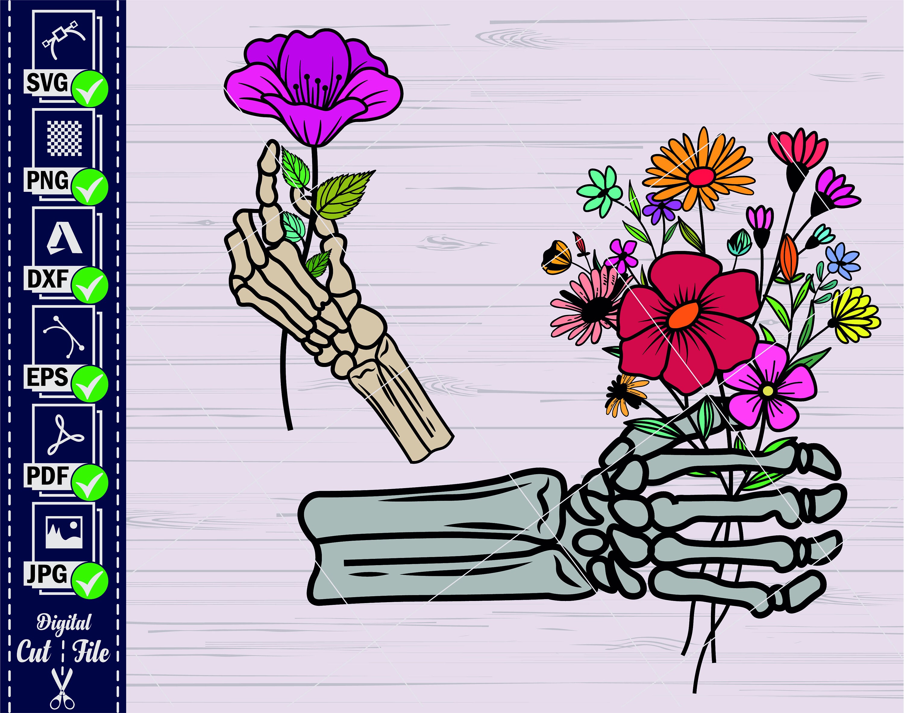 Skeleton Hand Holding Flowers Svg1 Floral Skeleton Hand Etsy