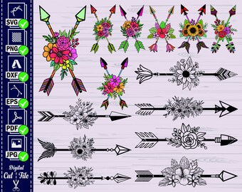 Blommig pil SVG klippfiler, Boho pilar Clipart (digital nedladdning)