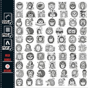 Pacote MEGA SVG PNG HEDGEHOG, Clipart de ouriço floral, Vetor de ouriço, Silhueta de ouriço, Arquivo de corte SVG de ouriço para Cricut Silhouette Pdf