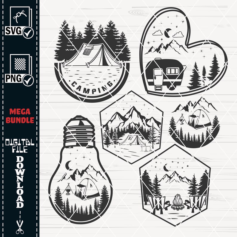 Camping SVG Clipart Mega Bundle, Campfire, Tent, RV Designs (Digital Download) image 2