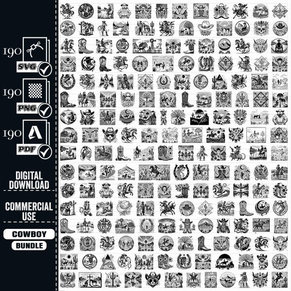 Cowboy megabundel, western vectorgraphics (digitale download)