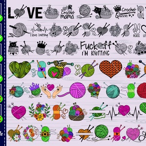 Floral Knitting SVG, Yarn SVG, Knitting name SVG, Knitting Monogram svg,Yarn Heart svg, Yarn Ball svg, Split name svg file Cricut Silhouette