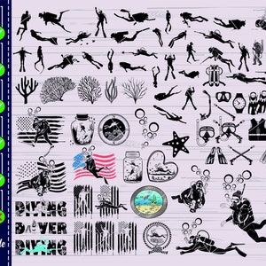 Scuba Diving SVG Files, Cut file, Water sport Svg, Diver Svg, Diving items Svg, Snorkeling Svg, Underwater equipment Svg, Snorkeling Clipart
