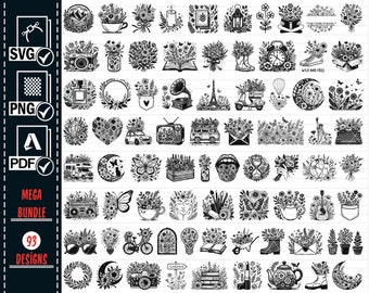 Wildflower Vector Art, Floral SVG Mega Bundle (93 Designs) (Digital Download)