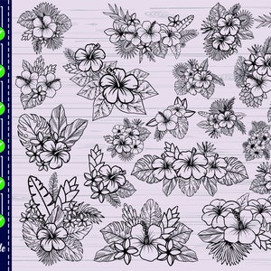 Tropische Blumen SVG, #3, Hibiskus Blume SVG, Tropische Blätter SVG, Palmenblatt SVG, Sommer SVG, SVG für Cricut und Silhouette, Sofort Download