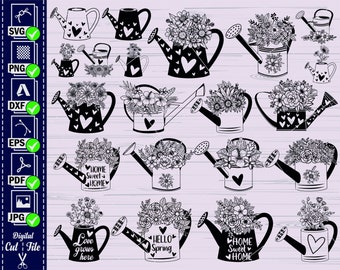 Floral Watering Can SVG, Garden Clipart (Digital Download)
