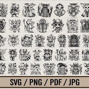 Ensemble SVG créatures féeriques, n° 3, clipart, numérique, ésotérique, png, êtres mystiques et monstres, vecteur, fantasy occulte, sorcier, tatouage,
