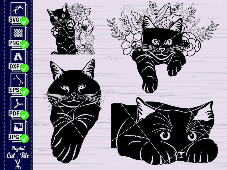 Cat SVG 2 Black Cat Svg Cute Cat Svg Peeking Cat Svg - Etsy
