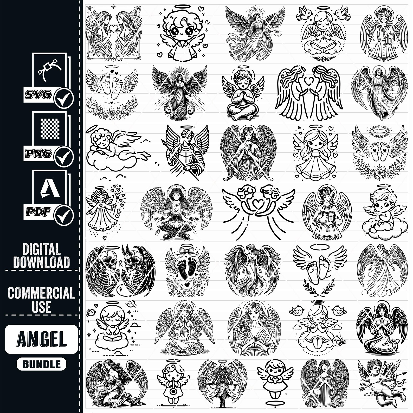 Angel SVG Bundle, Clipart Graphics, Laser Cut Files (digital Download ...