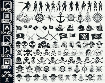Pirate SVG Bundle, Skull, Crossbones, Boat (Digital Cut Files)