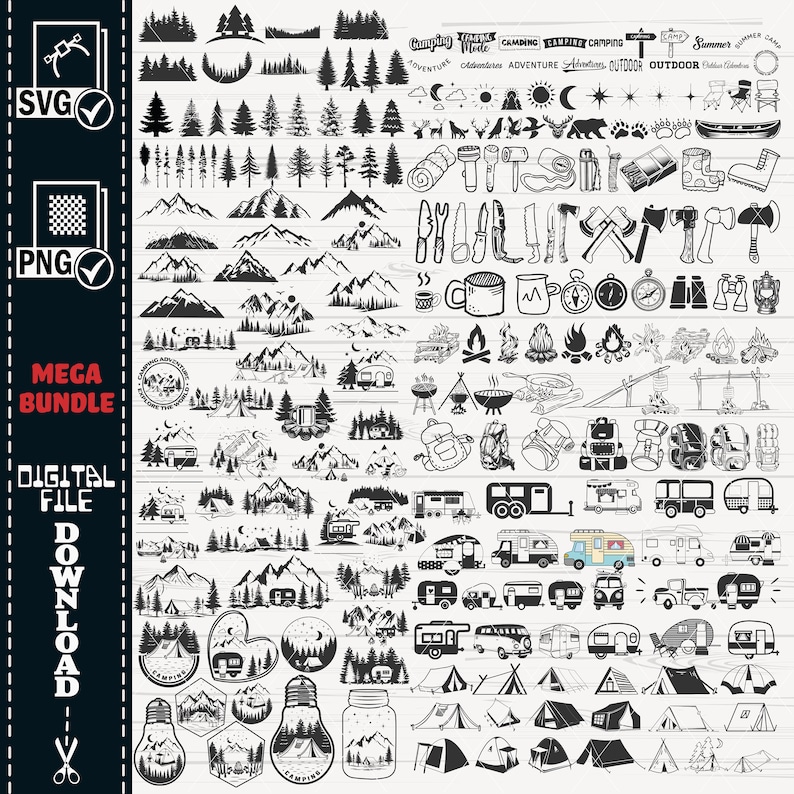 Camping SVG Clipart Mega Bundle, Campfire, Tent, RV Designs (Digital Download) image 1