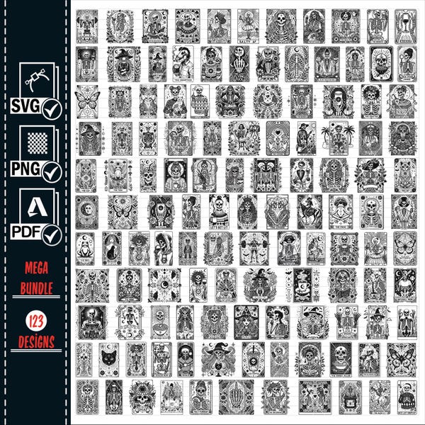 Funny Skeleton Tarot Card Clipart Bundle, Snarky Witchy Designs (SVG PNG PDF)