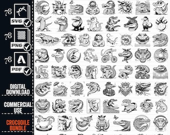 Alligator & Crocodile SVG PNG Clipart Bundle (Digital Download)