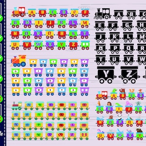 Alfabeto de trem SVG, Fonte de trem SVG, Letras de trem, Arquivos de corte Cricut, em camadas, Silhueta, Trem PNG, Trem dxf, Trem eps, Caboose svg,