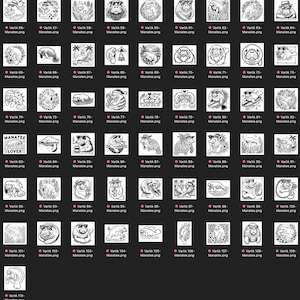 May include: A collection of 110 black and white illustrations of manatees in various poses and settings. The manatees are depicted with different expressions, wearing hats, sunglasses, and holding objects. Some manatees are surrounded by flowers, palm trees, and other tropical elements. The illustrations are perfect for use in digital and printed projects.