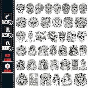 SUGAR SKULL MÄDCHEN SVG Png Big Bundle, Catrina SVG, Sugar Skull svg, Mädchenschädel svg, mexikanische svg, Tag der Toten Catrina Clipart Tattoo Shirt