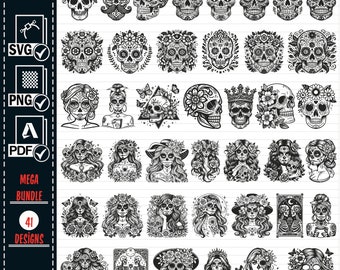 Sugar Skull Girl Svg Png Bundle, Catrina Clipart (Digital Files)