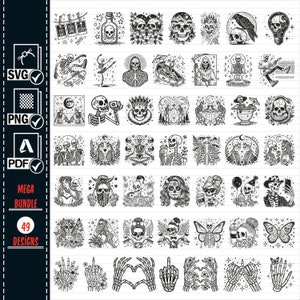 スケルトン SVG PNG ビッグバンドル、スケルトン SVG、スケルトン クオート、Cricut 用スケルトン ファイル、スカル SVG、シュガー スカル SVG、ハロウィーン SVG、カット ファイル