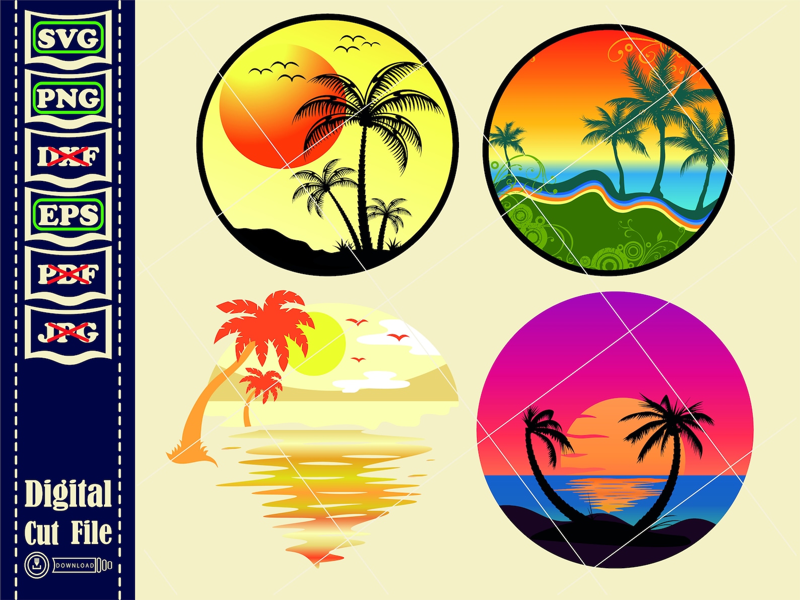 Palm Tree Svg 3 Sunset Svg Palm Beach Svg Palm Tree Sunset - Etsy