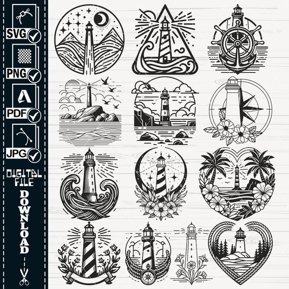 Nautical Lighthouse SVG Bundle | Ocean Coastal Clipart (Digital Download)