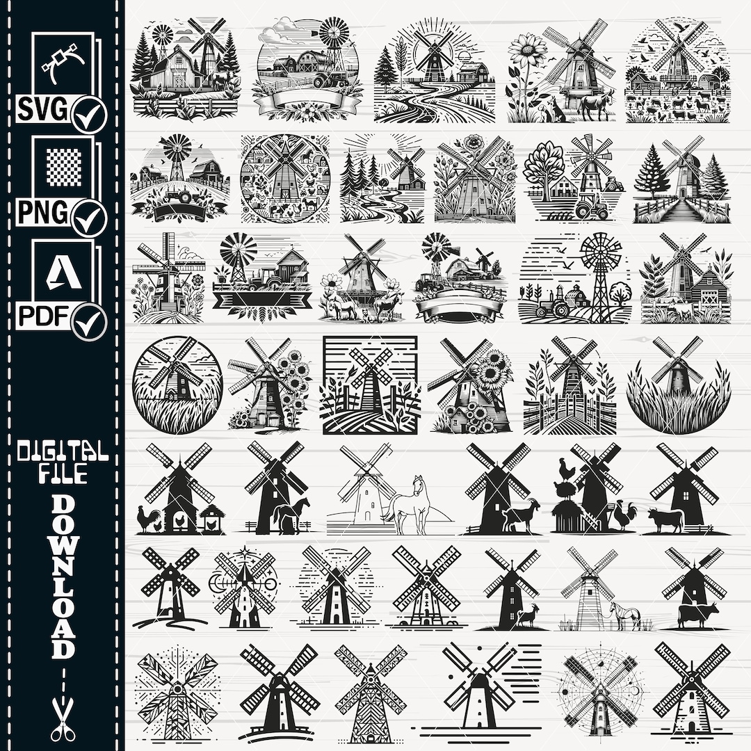 Farm Windmill SVG Cut File for Cricut, Farmhouse, Windmill With Flower ...