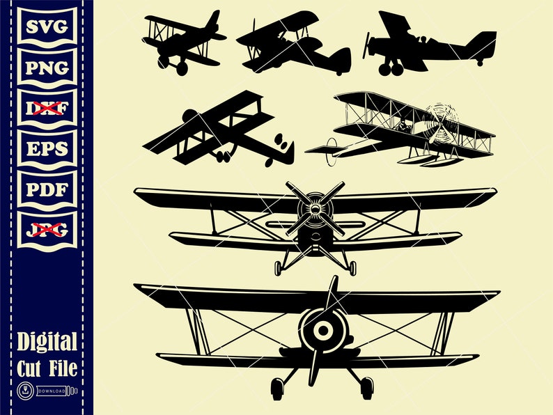 Biplan SVG 1, plan dhélice svg, vecteur biplan, monogramme Split Old Planes, fichiers Svg pour Cricut Silhouette, svg eps png, fichier de coupe Cricut image 5