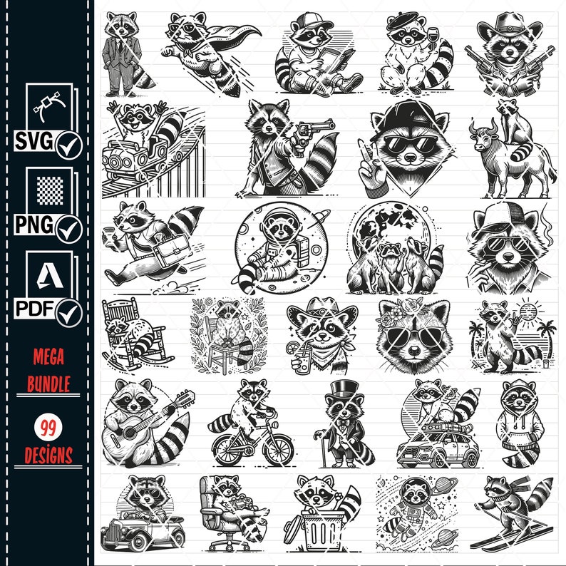 Floral Raccoon SVG Mega Bundle, 99 Designs (digital Download) - Etsy