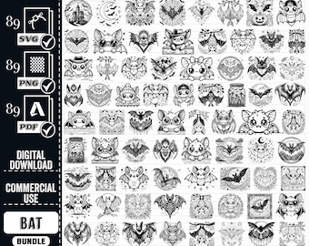 Bat SVG Bundle, Halloween Vector Graphics (Digital Download)