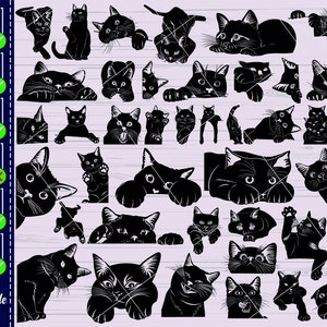 Chat SVG #1, chat noir svg, chat mignon svg, svg chat furtivement, chat drôle, tête de chat, clipart chat, silhouette de chat, fichier coupé, cricut, téléchargement immédiat
