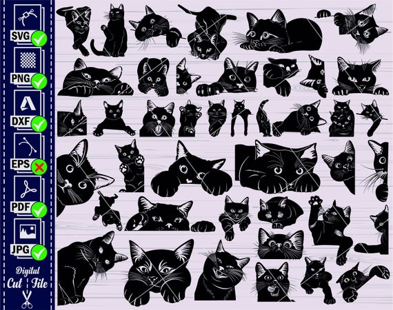 Black Cat SVG Bundle, Funny Peeking Cat Clipart (Digital Download)