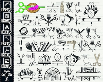 Hairdresser SVG Cut Files, Barber Tools Clipart (Digital Download)
