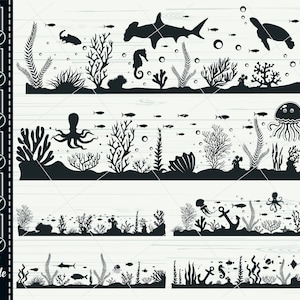 Zeegezicht Svg, onderwaterwereld Svg, onderzees met vis Svg, zeeleven svg, zeewier Svg, onderwater clipart, cricut, silhouet, vector, dxf