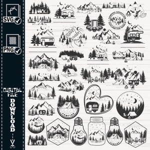 Paquete de Svg para acampar, n.° 2, Svg de vida en el campamento, archivo de corte, vector, Svg de fogata, silueta de campista png, Cricut, Cameo, Digital, Diseño de camiseta para acampar,