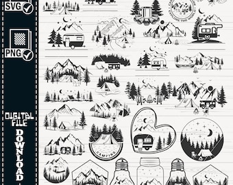 Camping Svg Bundle, #2, Camp Life Svg, cut file, vector, Campfire Svg, camper png Silhouette, Cricut, Cameo, Digital, Camping Shirt Design,