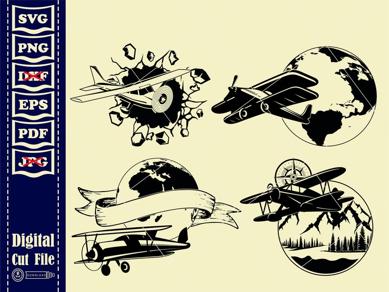 Biplan SVG 1, plan dhélice svg, vecteur biplan, monogramme Split Old Planes, fichiers Svg pour Cricut Silhouette, svg eps png, fichier de coupe Cricut image 8