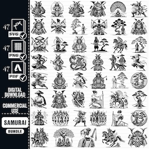Samurai SVG Bundle, Samurai Cut File For Cricut, Samurai Hemlet Svg, Samurai Sword, Japanese Samurai Svg, Samurai silhouette, Commercial use