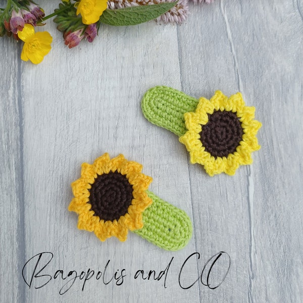 Crochet hair clip, crochet clip, yellow hair clip, baby clip, sunflower hair clip