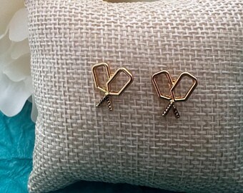 Gold Pickleball Earrings Pickleball Paddle Charm Stud Earrings, Pickleball Jewelry for Women, Girls Pickleball Gifts, Pickleball Player Gift