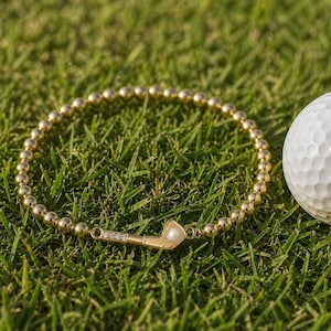 Gold Golf Bracelet with Pearl Accent | Tarnish-Free Beaded Golf Jewelry | Golf Lover Gift for Women, Teens and Girls, Gift for Golfers