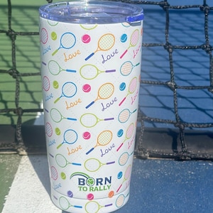 Tennis Tumbler, Womens Tennis Gift, Love 20oz Water Bottle, Stainless Steel Cup, Tennis Travel Mug, Gift for Tennis Players Tennis Team Gift