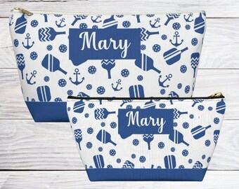 Personalized Pickleball Cosmetic Bag, Pickleball Accessory Pouch w T-bottom, Pickleball Makeup Bag for Women Pickleball Players