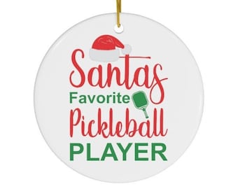 Pickleball Ornament, Pickleball Santa Ceramic Christmas Ornament for Women, Men, Funny Pickleball Gift for Pickleball