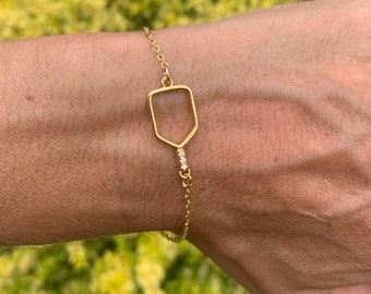 Women's Pickleball Bracelet, 18K Gold Plated Pickleball Paddle Jewelry,  Dainty Adjustable Chain Gold Bracelets Pickleball Gift, Mom, Friend