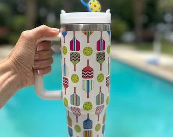 Pickleball Tumbler Gift, Pickleball Water Bottle, Stainless Steel Cup with Pickle Ball Design, Team Pickleball Gifts, Pickleball Travel Mug
