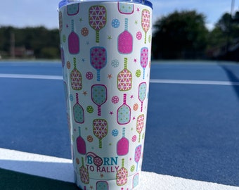 Pickleball Tumbler, Pickleball Gift, Stars 20oz Water Bottle, Stainless Steel Cup with Pickle Ball Design,  Pickleball Travel Mug