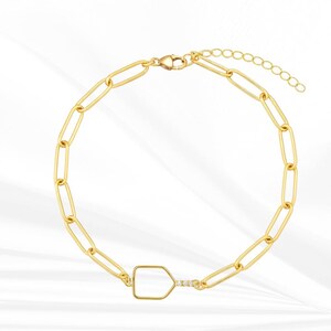 Pickleball Bracelet, 18K Gold Plated Paperclip Paddle Jewelry for Women, Dainty Stackable Adjustable Chain Gold Bracelets, Pickleball Gift