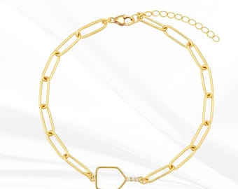 Pickleball Bracelet, 18K Gold Plated Paperclip Paddle Jewelry for Women, Dainty Stackable Adjustable Chain Gold Bracelets, Pickleball Gift