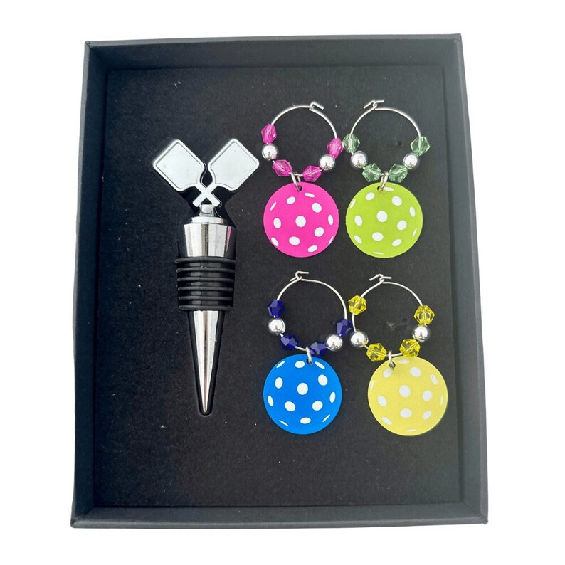Born to Rally Pickleball Wine Stopper and Charms - Thumbnail 5